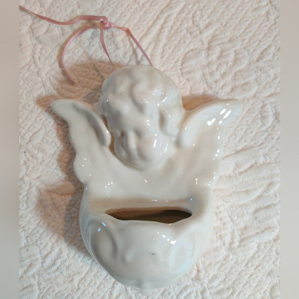 Vintage Holy Water Font Cherub/Angel USA Ceramic Religious Christianity